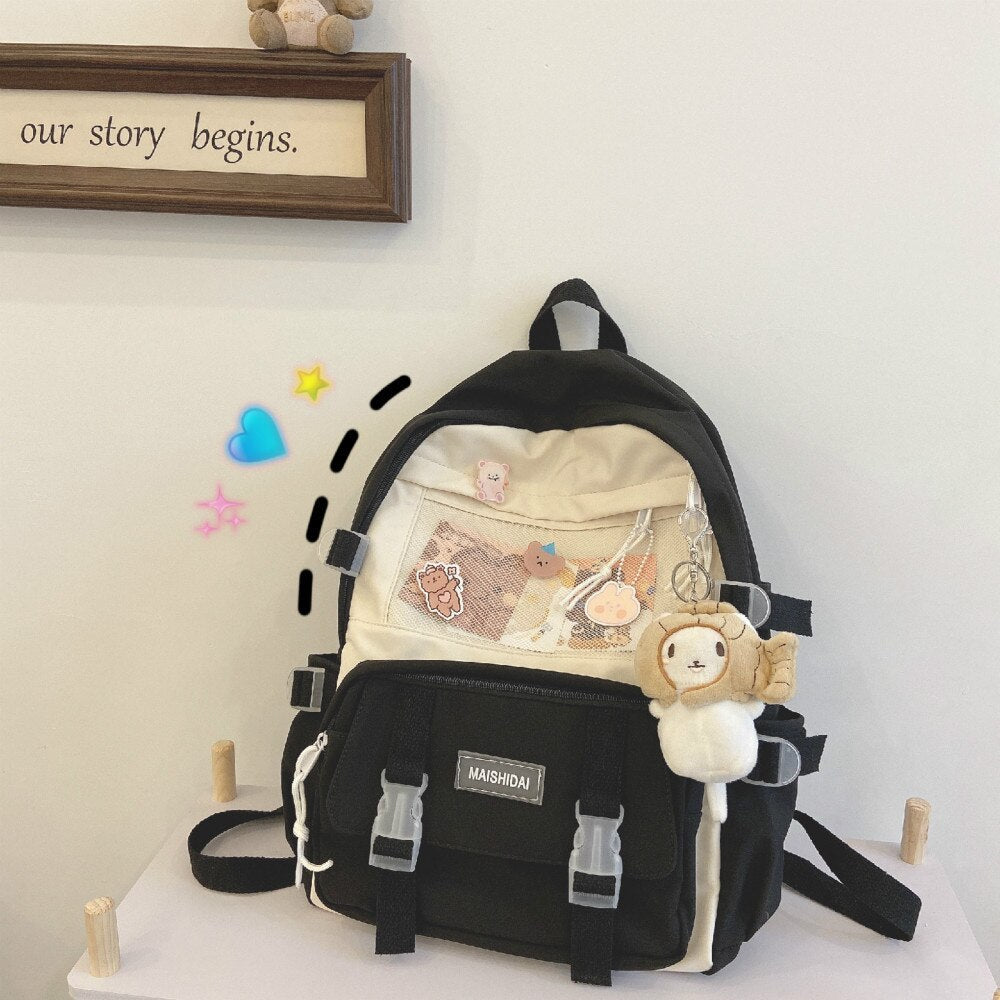 Realaiot Cute Girls Plaid Backpack Women Large Capacity Simple School Bags for Teens Female Korean Harajuku School Student Bookbag Ladies