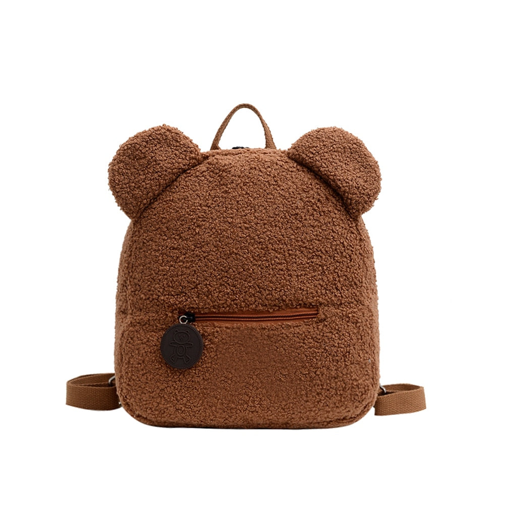 Cyflymder Portable Children Travel Shopping Rucksacks Casual Autumn Winter Lamb Fleece Women's Bagpack Cute Bear Shaped Shoulder Backpack