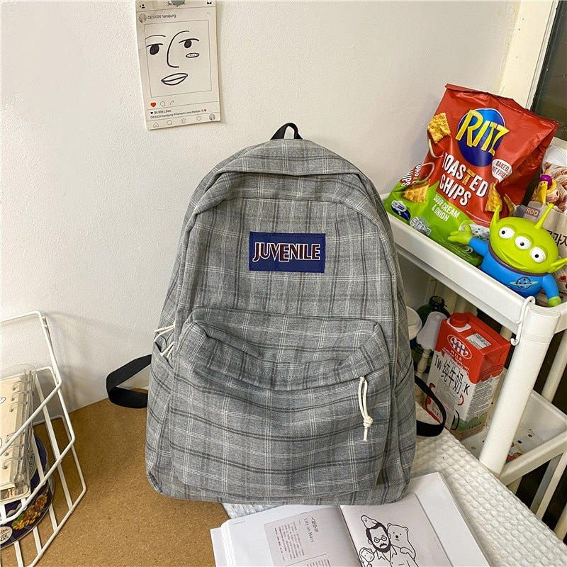 Realaiot Fashion College School Bag Casual New Simple Women Backpack Plaid Book Packbags for Teenage Girls Travel Shoulder Bag Rucksack