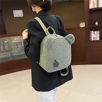 Cyflymder Portable Children Travel Shopping Rucksacks Casual Autumn Winter Lamb Fleece Women's Bagpack Cute Bear Shaped Shoulder Backpack