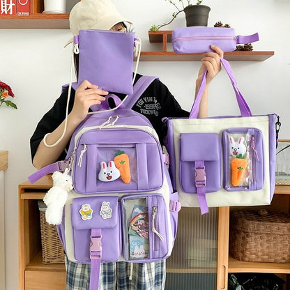 Realaiot 4 Pcs Sets Children's School Backpack Kawaii Women's Backpack Bookbag School Bags For teens Girls mochilas New Year Gifts for Teen