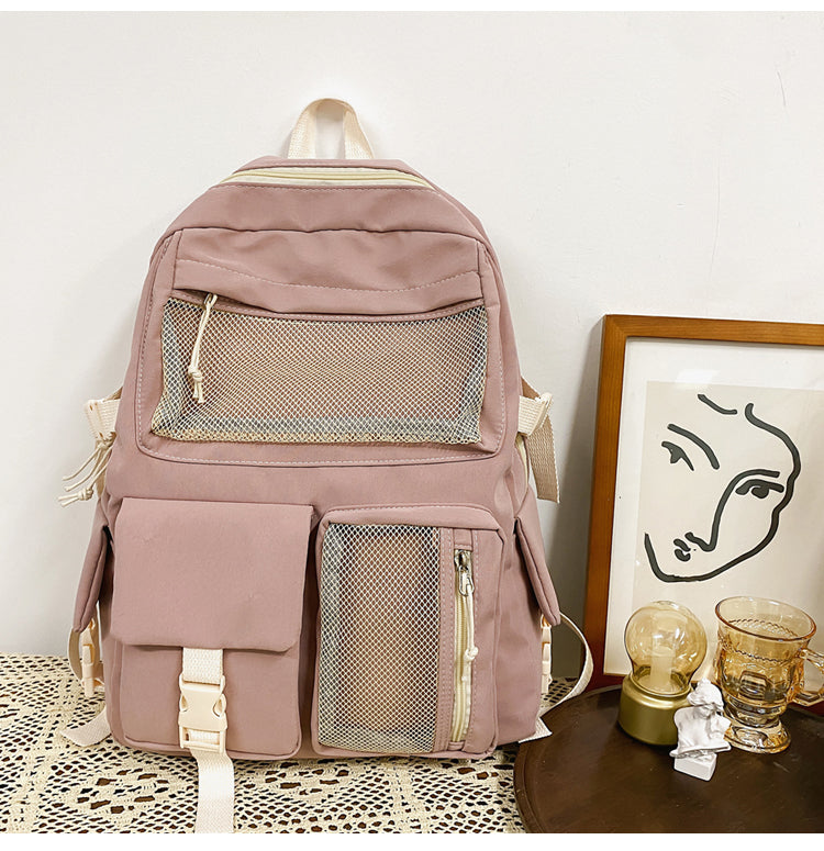 Cyflymder New Buckle Badge Women Backpack Candy Color Fashion Cute Schoolbag Shoulder Student Bag Teenage Girls College Backpack