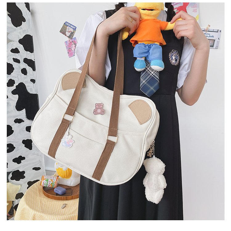 Realaiot Japanese INS Harajuku Bear Ear School Clutch Bag Kawaii Lolita Canvas Handbag College Students Messenger Bag Cospaly Accessories