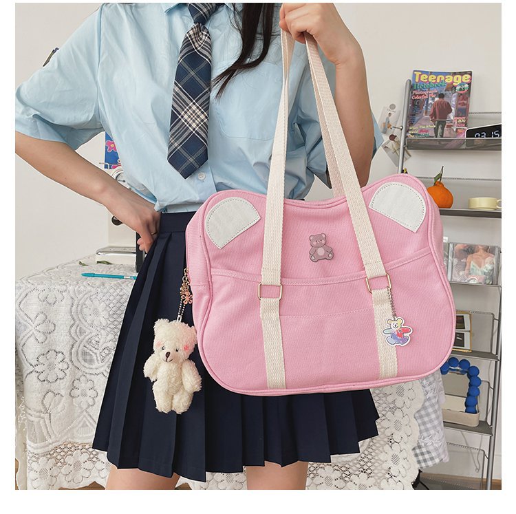 Realaiot Japanese INS Harajuku Bear Ear School Clutch Bag Kawaii Lolita Canvas Handbag College Students Messenger Bag Cospaly Accessories