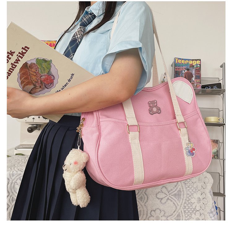 Realaiot Japanese INS Harajuku Bear Ear School Clutch Bag Kawaii Lolita Canvas Handbag College Students Messenger Bag Cospaly Accessories