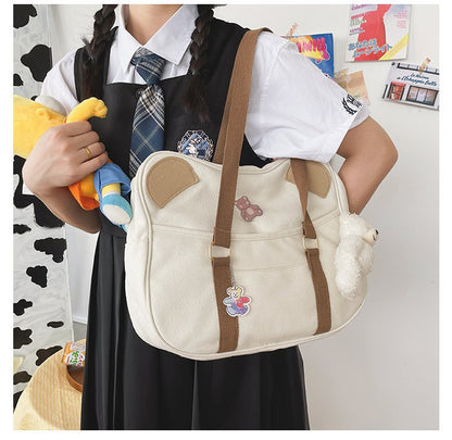 Realaiot Japanese INS Harajuku Bear Ear School Clutch Bag Kawaii Lolita Canvas Handbag College Students Messenger Bag Cospaly Accessories