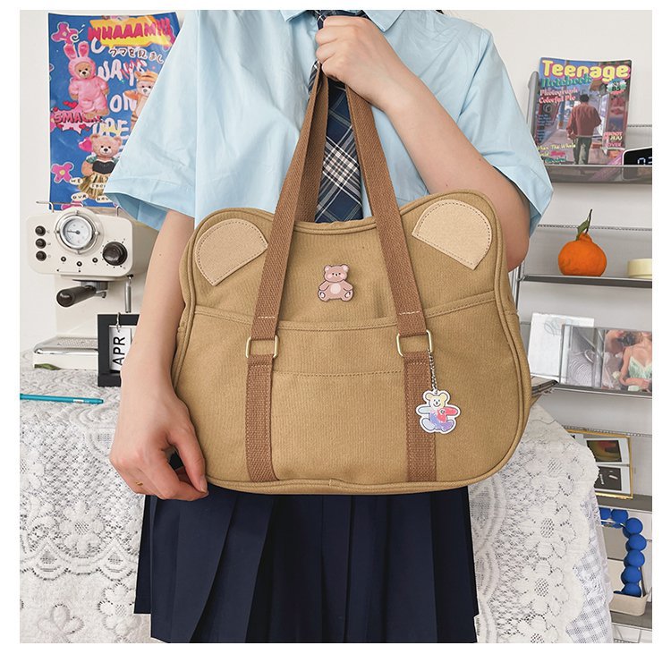 Realaiot Japanese INS Harajuku Bear Ear School Clutch Bag Kawaii Lolita Canvas Handbag College Students Messenger Bag Cospaly Accessories