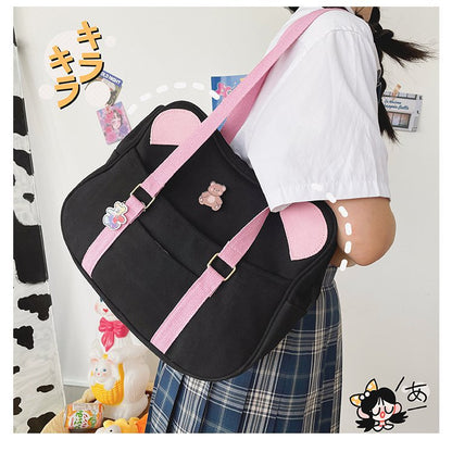 Realaiot Japanese INS Harajuku Bear Ear School Clutch Bag Kawaii Lolita Canvas Handbag College Students Messenger Bag Cospaly Accessories