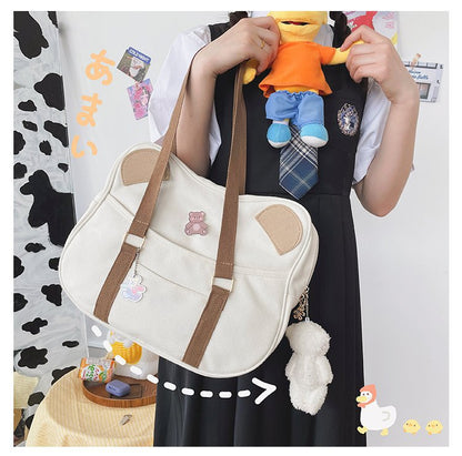 Realaiot Japanese INS Harajuku Bear Ear School Clutch Bag Kawaii Lolita Canvas Handbag College Students Messenger Bag Cospaly Accessories