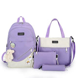 Realaiot 4 Pcs Sets Canvas Schoolbags For Teenager Girls Women Backpack Contrast Color Kawaii Women Laptop Backpack Student Kids Rucksack