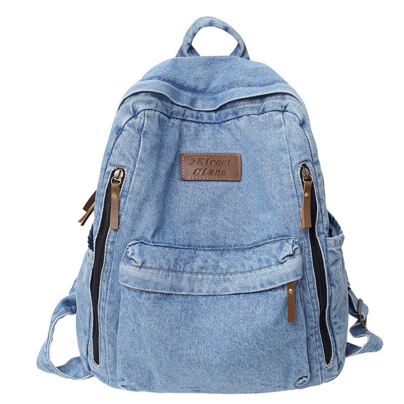 Realaiot Denim Schoolbag Female Travel Backpack High Capacity College Students School Bags for Girls Rucksack Mochila Mujer