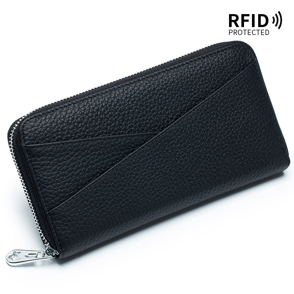 Cyflymder New Women Genuine Leather Wallets Female Long RFID Folding Purses Fashion Soft Cowhide Wallet Phone Purse Coin Bag Card Holders