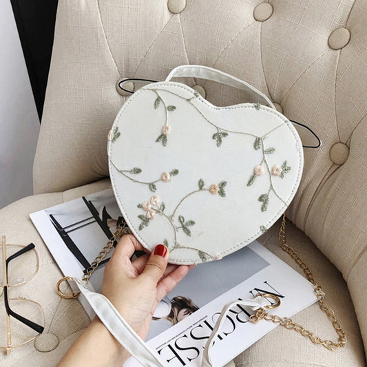 Realaiot Female Sweet Lace Heart Round Handbags High Quality PU Leather Cross Body Bags for Women Small Fresh Flower Chain Shoulder Bags