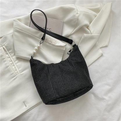 Realaiot Women INS Fashion Rhinestone Square Bag Ladies Messenger Bag Designer Pearl Chain Shoulder Corssbody Bags 苤�邾郕訄 �迮郇�郕訄� �訄迣迮�