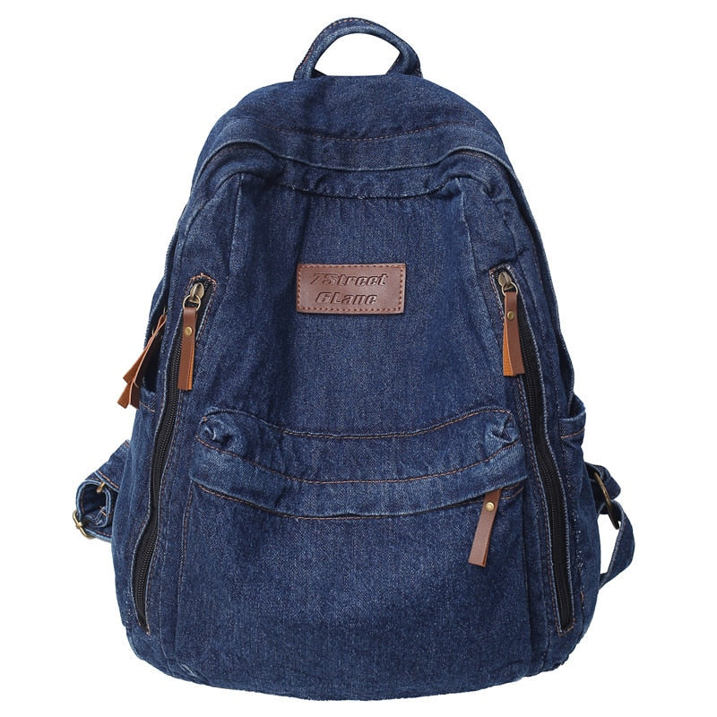 Realaiot Denim Schoolbag Female Travel Backpack High Capacity College Students School Bags for Girls Rucksack Mochila Mujer