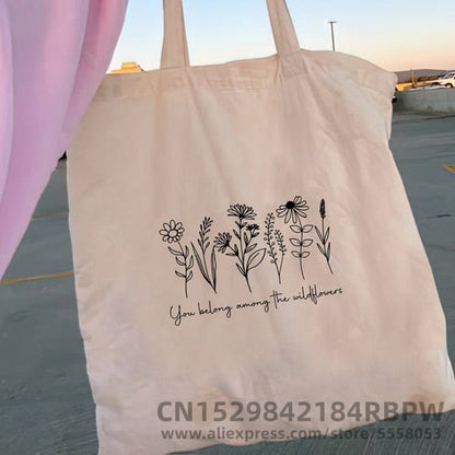 Cyflymder Retro Flower Power Y2K Floral Women Canvas Tote Bag Girl Reusable Shopper Foldable Ecobag Aesthetic Student Book Handbags