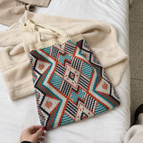 Realaiot Lady Knitting Gypsy Bohemian Boho Chic Aztec Handbag Women Crochet Woolen Open Shopper Top-handle Bag  for Female Tote Bags