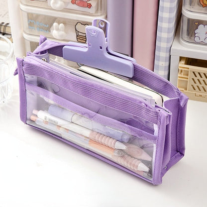 Realaiot  Six Layers Large Capacity Pencil Bag Stationery Supplies Aesthetic Transparent Pen Case Girl Zipper Pencil Pouch School Supplies