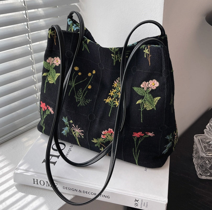 Cyflymder Luxury Brand Large Flowers Tote Bag New High-quality Fabric Women's Designer Handbag High Capacity Shoulder Bags