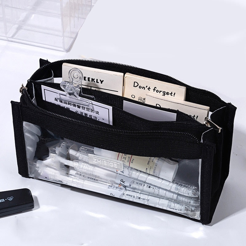 Realaiot Large Capacity Pencil Bag Transparent Pen Case Stationery Holder Six Layers Zipper Pencil Pouch Student School Supplies