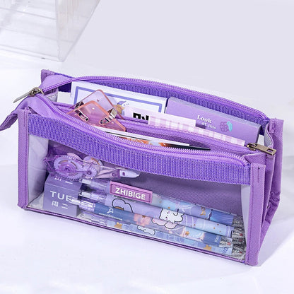 Realaiot Large Capacity Pencil Bag Transparent Pen Case Stationery Holder Six Layers Zipper Pencil Pouch Student School Supplies