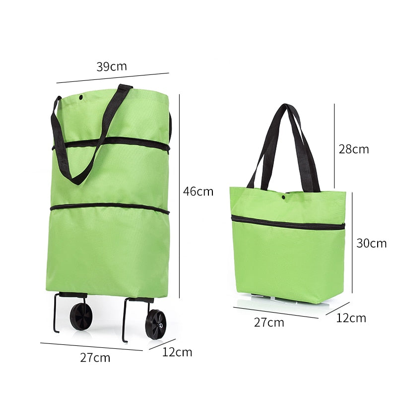 Realaiot Folding Shopping Pull Cart Trolley Bag With Wheels Foldable Shopping Bags  Reusable Grocery Bags Food Organizer Vegetables Bag