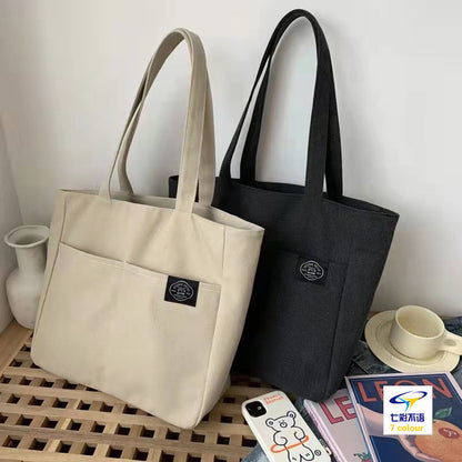 Realaiot Women Canvas Tote Bag Solid Color Designer Ladies Casual Handbag Shoulder Bag Large Capacity Cotton Reusable Shopping Beach Bag