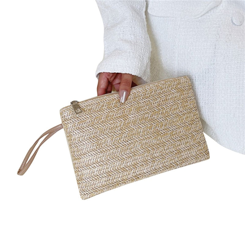 Realaiot Elegant Ladies Straw Woven Handbag Women Holiday Beach Casual Tote Top-Handle Bags Fashion Retro Shoulder Bags