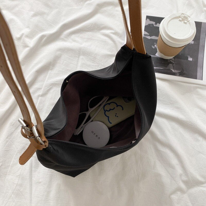 Realaiot Large Capacity Canvas Shoulder Bag for Women New Shopping Bags Solid color Vintage Tote Bag Casual Handbags Crossbody Bag
