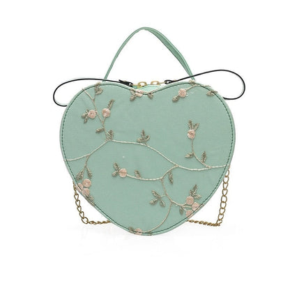 Realaiot Female Sweet Lace Heart Round Handbags High Quality PU Leather Cross Body Bags for Women Small Fresh Flower Chain Shoulder Bags