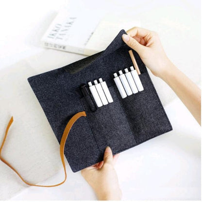 Realaiot Large Capacity School Case Felt Pencil Bag Student Stationery Holder Fountain Pen Case Simple Style Zipper Pencil Pouch