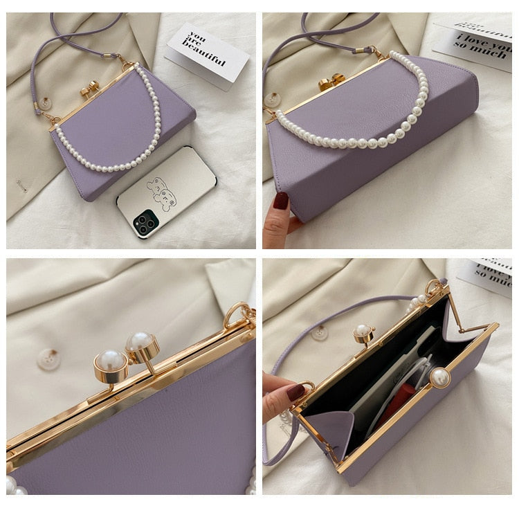 Realaiot Vintage Shoulder Bags Women Fashion Pearl Chain Handbag Kiss Lock Designed Brand Women Small Clip Bags Sac Feminina Bolsa