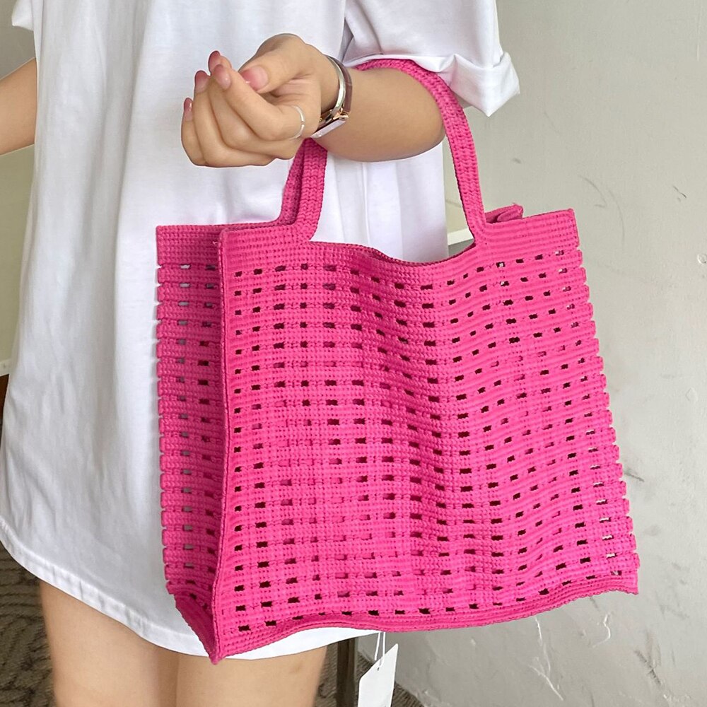 Realaiot Handbags Shopping Women Bag Totes Female Hollow Out Crochet Spring Summer Hand-woven Hollow-out Fashion Tote Purple Bags