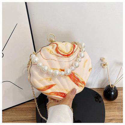 Realaiot Evening Bags Shell Shape Women Clutch Bags New Wedding Bridal Handbag Pearl Beaded Fashion Shell Chain Party Bags