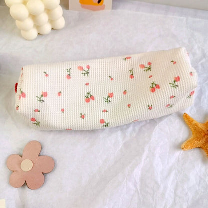 Realaiot 1pcs Cute Simple Flower Pen Bag For Girls Kawaii Stationery Large Capacity Pencil Case Pen Box Cosmetic Pouch Storage Bag