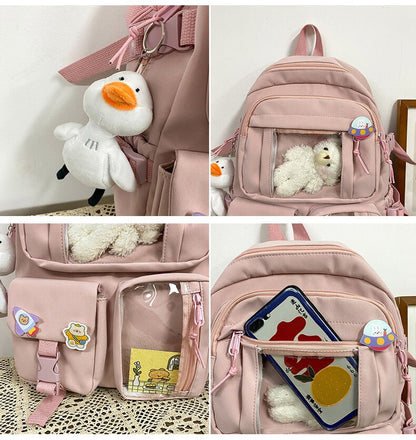 Realaiot Large Capacity Backpacks For Women Japanese Schoolbag Kawaii Student Multi-color Bag Ins Popular Waterproof Cute Travel Rucksack