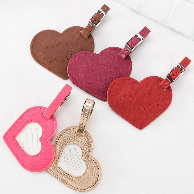 Realaiot Baggage Boarding Tag Women Travel Accessories Leather Suitcase ID Address Holder Portable Label New Fashion Heart Luggage Tag