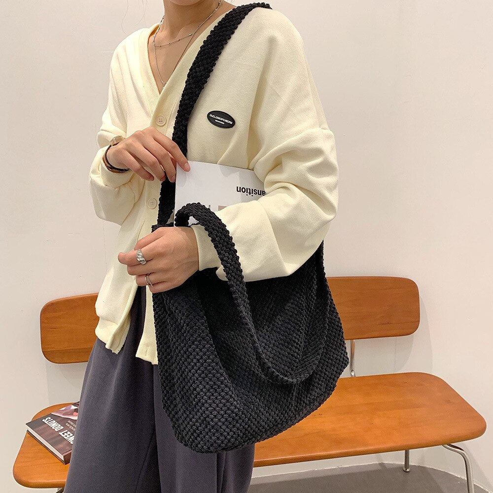 Realaiot Brand Designer Knitting Women's Shoulder Bag Fashion Simple Crossbody Bag Bucket Handbag Trend