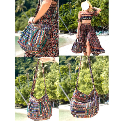 Realaiot Women Designer Shoulder Bag Vintage Crossbody Bag Large Capacity Handbag Pockets Hobo Bag Fabric Messenger Bag