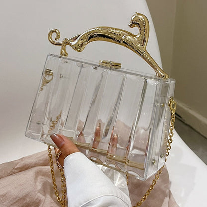 Cyflymder Luxury Designer Transparent PVC Women's Handbag Fashion Chain Crossbody Bag Box Animal Gold Handle Tote Summer New