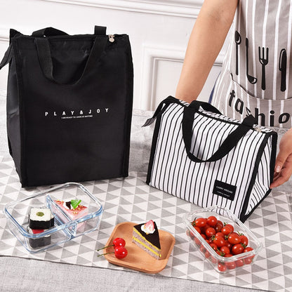 Realaiot Black Thermal Family Lunch Bag Picnic School Cold Insulation Bento Pouch Travel Food Fruit Organizer Tote Accessories Supplies