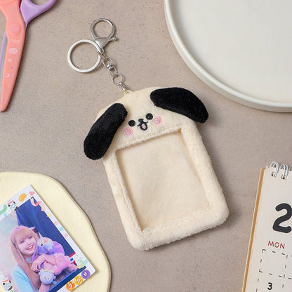 Realaiot Korea Cute Bear Rabbit Plush Photocard Holder Kawaii Kpop Idol Photo Sleeve Case ID Card Cover With Keychain Bag Pendant Decor