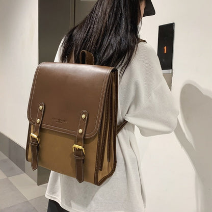 Realaiot Vintgae Preppy Style Woman Backpack Pu Leather Big School Backpack Bags for Teenager Girl Simple New Designer Hand Shoulder Bags