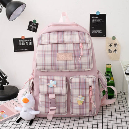 Realaiot 4 In 1 Pcs Set Canvas Backpack New Korean Junior High School Bags for Teenager Girls Mochilas Para Mujer