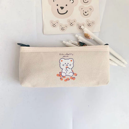 Realaiot 1 Pcs Kawaii Pencil Case Bear Canvas Pencil Box Pencilcase Pencil Bag School Supplies Stationery