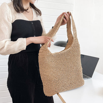 Realaiot Summer Large Capacity Straw Woven Shoulder Bag Hollow Design Beach Bags Travel Casual Lady Shopping Totes Fashion Clutch Handbag