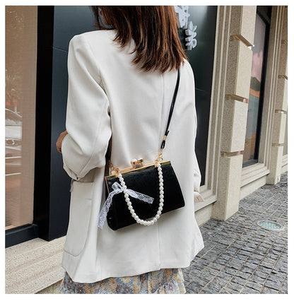 Realaiot Vintage Shoulder Bags Women Fashion Pearl Chain Handbag Kiss Lock Designed Brand Women Small Clip Bags Sac Feminina Bolsa