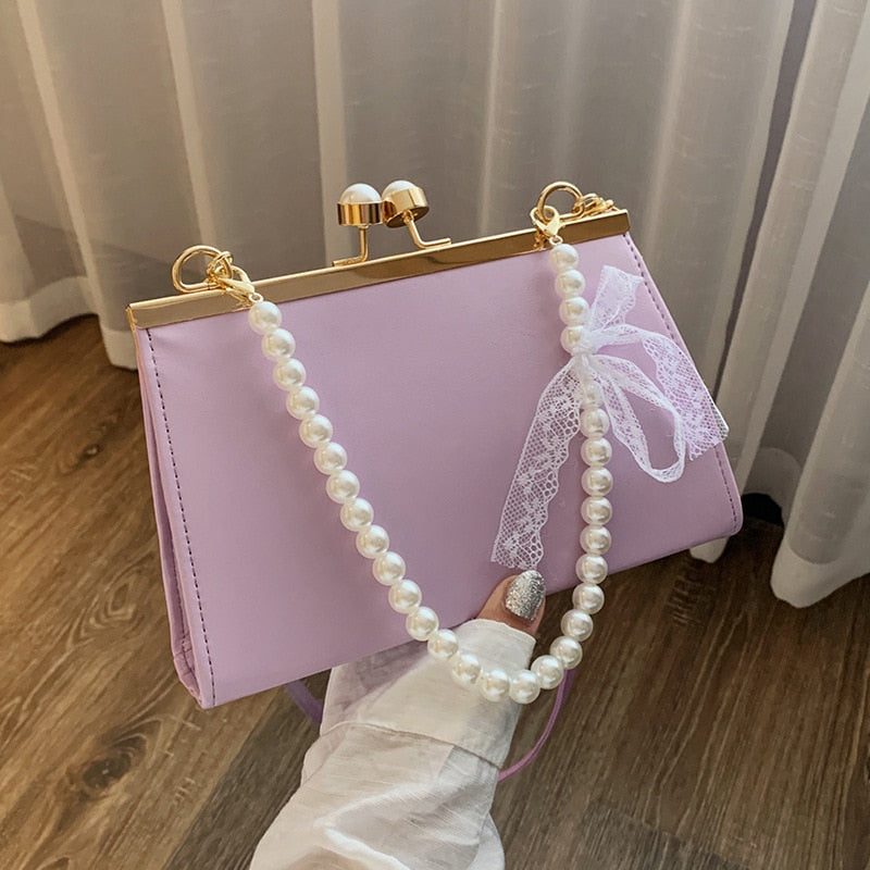 Realaiot Vintage Shoulder Bags Women Fashion Pearl Chain Handbag Kiss Lock Designed Brand Women Small Clip Bags Sac Feminina Bolsa