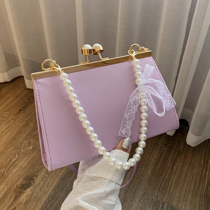 Realaiot Vintage Shoulder Bags Women Fashion Pearl Chain Handbag Kiss Lock Designed Brand Women Small Clip Bags Sac Feminina Bolsa