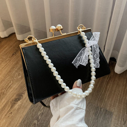 Realaiot Vintage Shoulder Bags Women Fashion Pearl Chain Handbag Kiss Lock Designed Brand Women Small Clip Bags Sac Feminina Bolsa